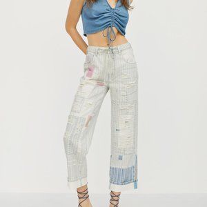 NWT Anthropologie Pilcro Railroad High-Rise Utility Patchwork Jeans Size 27